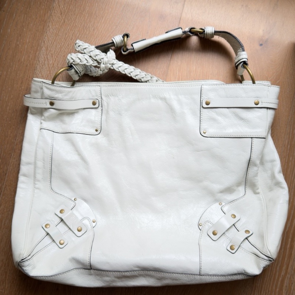 Y2K Juicy Couture Large Leather Purse White Tote Patent Leather Bag w. Dust Bag - Picture 13 of 13